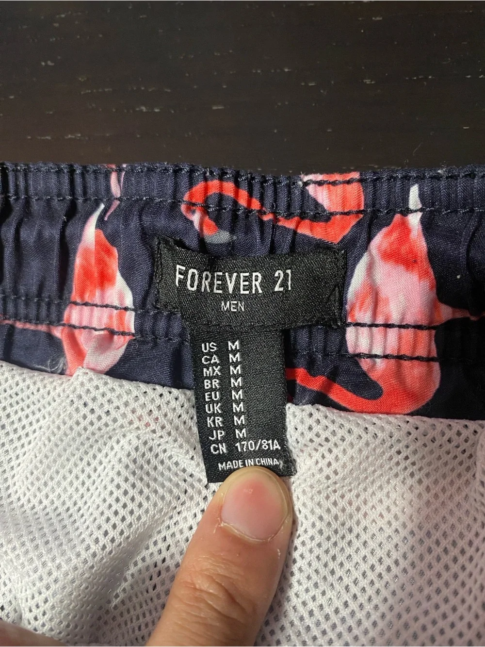 Forever 21 Navy Swim Trunks with Pink Flamingo Print